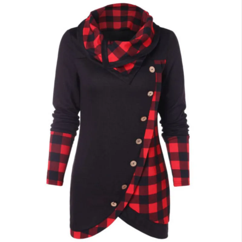 Autumn-Winter-Women-Sweatshirts-Turtleneck-Plaid-Patchwork-Bodycon-Sexy-Buttons-Ladie-Hoodie-Sweatshirt-Lace-Up-Vintage (2)