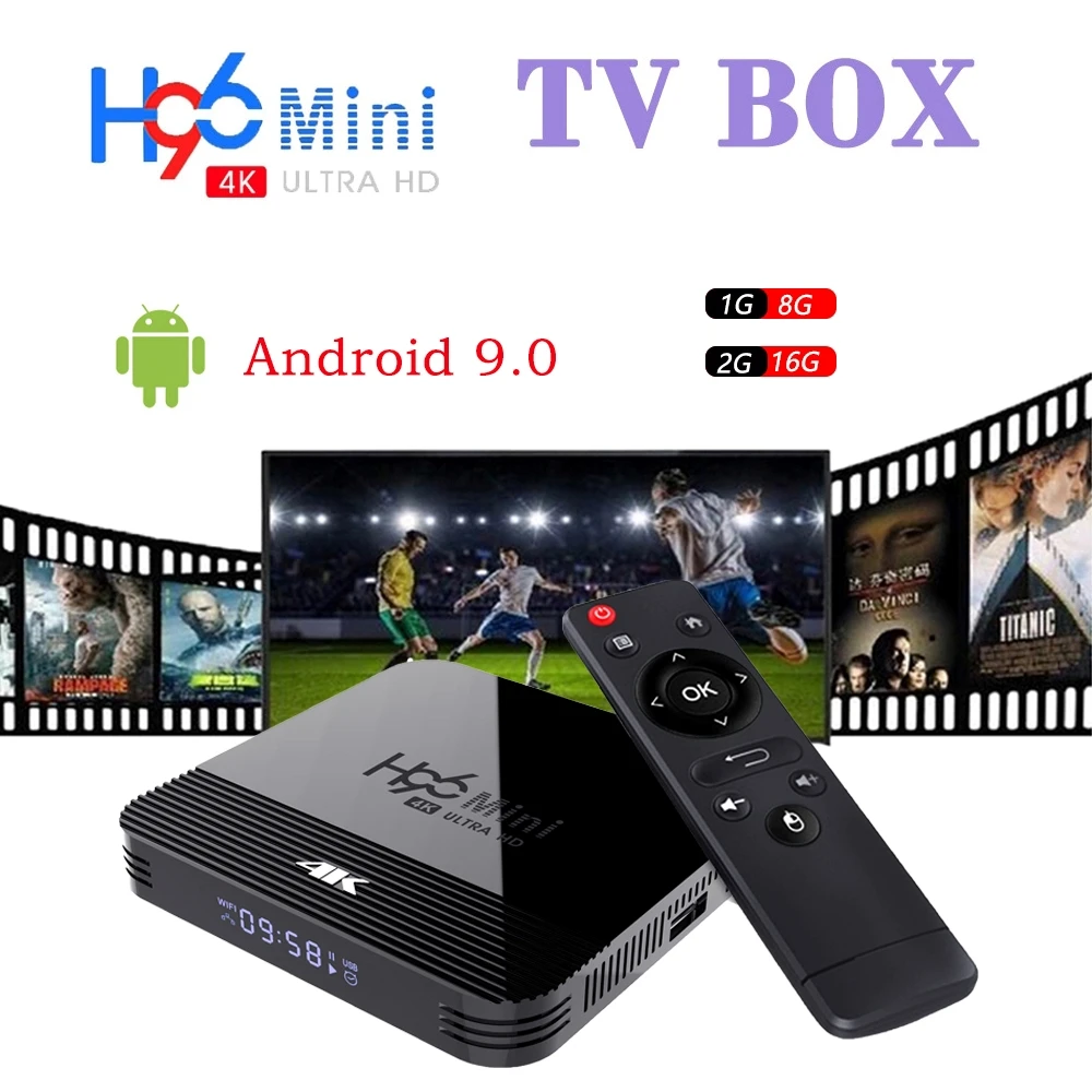 H96 Mini H8 Smart Android TV Box 9 0 RK3228A Penta Core 2 Гб 16 USB 3 4K 3D HDR 4G/5G Wifi телеприставка Youtube |