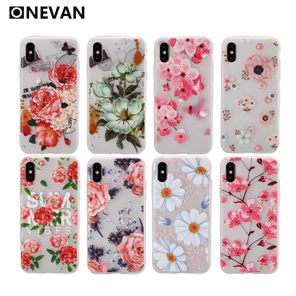 

Retro Embossed Flower Print White Case for IPhone 6 6S Plus 7 8 X XS XR 11 Pro MAX Soft Slim Silicon Protective Cover Girl Woman