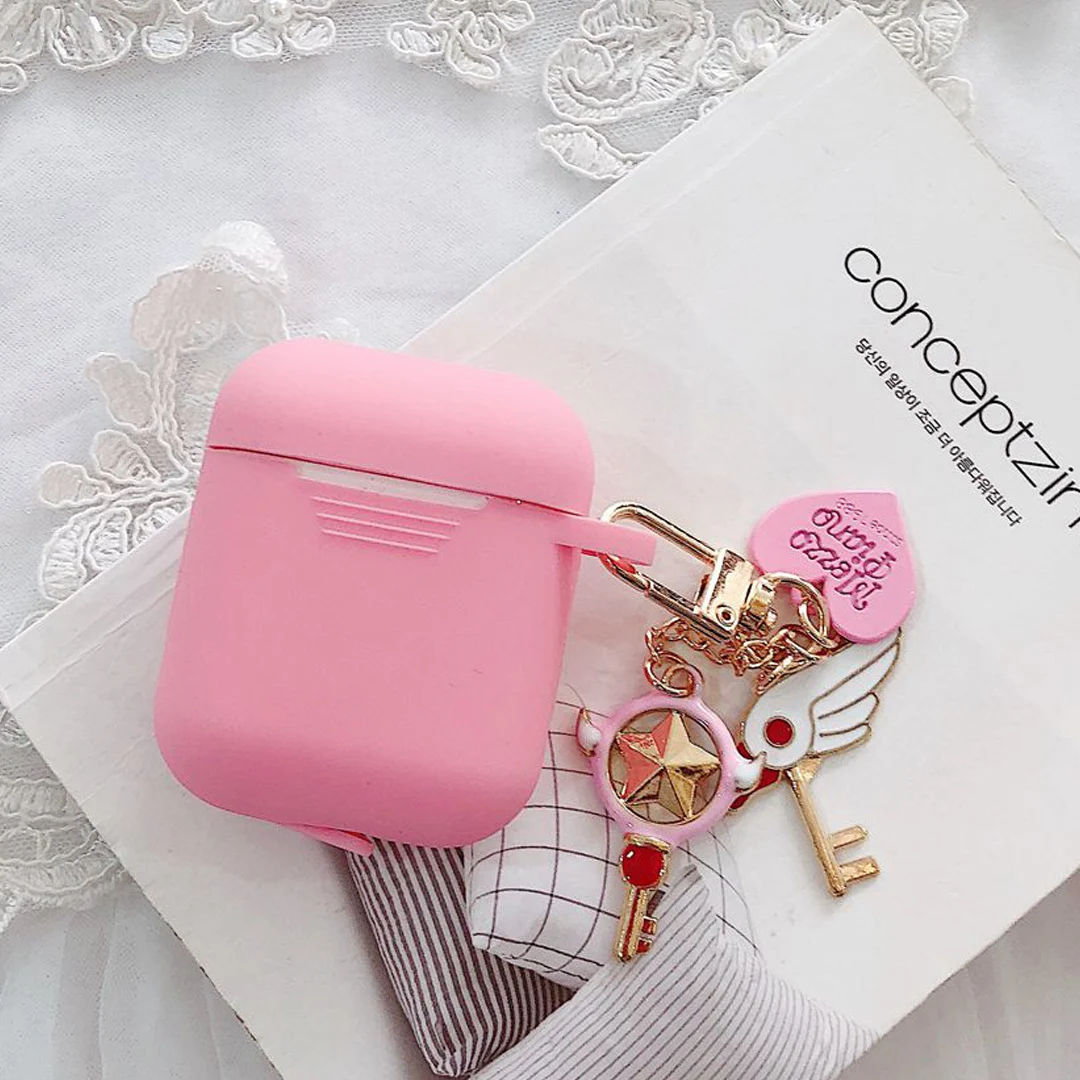 

luxury with keychain Cute Case For AirPods Case Cartoon Accessories Case For Air pods 2 Silicone Wireless Earphone Cover fundas