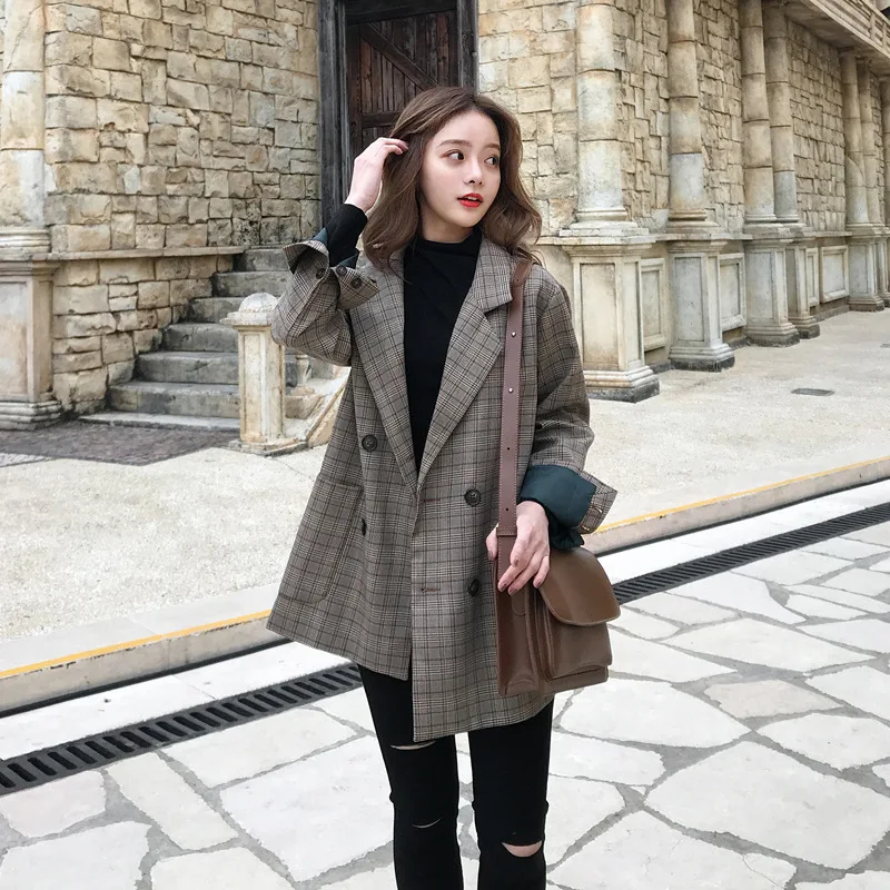 

Photo Shoot Plaid Suit Women's Short 2019 New Style Korean-style British Style Retro Pattern Online Celebrity Suit Coat Autumn