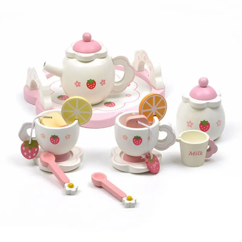 Afternoon Tea Wooden Set Kitchen Baby Girl Toys Wood Kids Pretend Play Early Learning Educational New Year Birthday Gift (5)