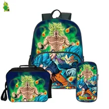 Dragon Ball Z Broly рюкзак Карандаш Чехол школьные сумки для подростков, для мальчиков и девочек, обед рюкзак 3 шт./компл. Детский рюкзак для путешествий