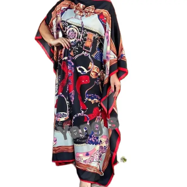 Africa Fashion Blogger Recommend Popular printed Silk Kaftan Maxi dresses Loose Summer Beach Bohemian kaftan long dress for lady 6