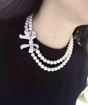 

double strands9-10mm south sea round white pearl necklace 18"-19"