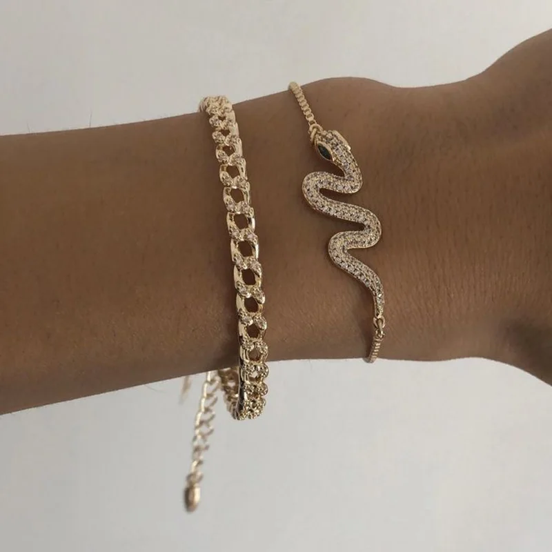Bracelet-Accessories Engraved Geometry Crystal Gift Boho Snak Wholesale Women Best Chain