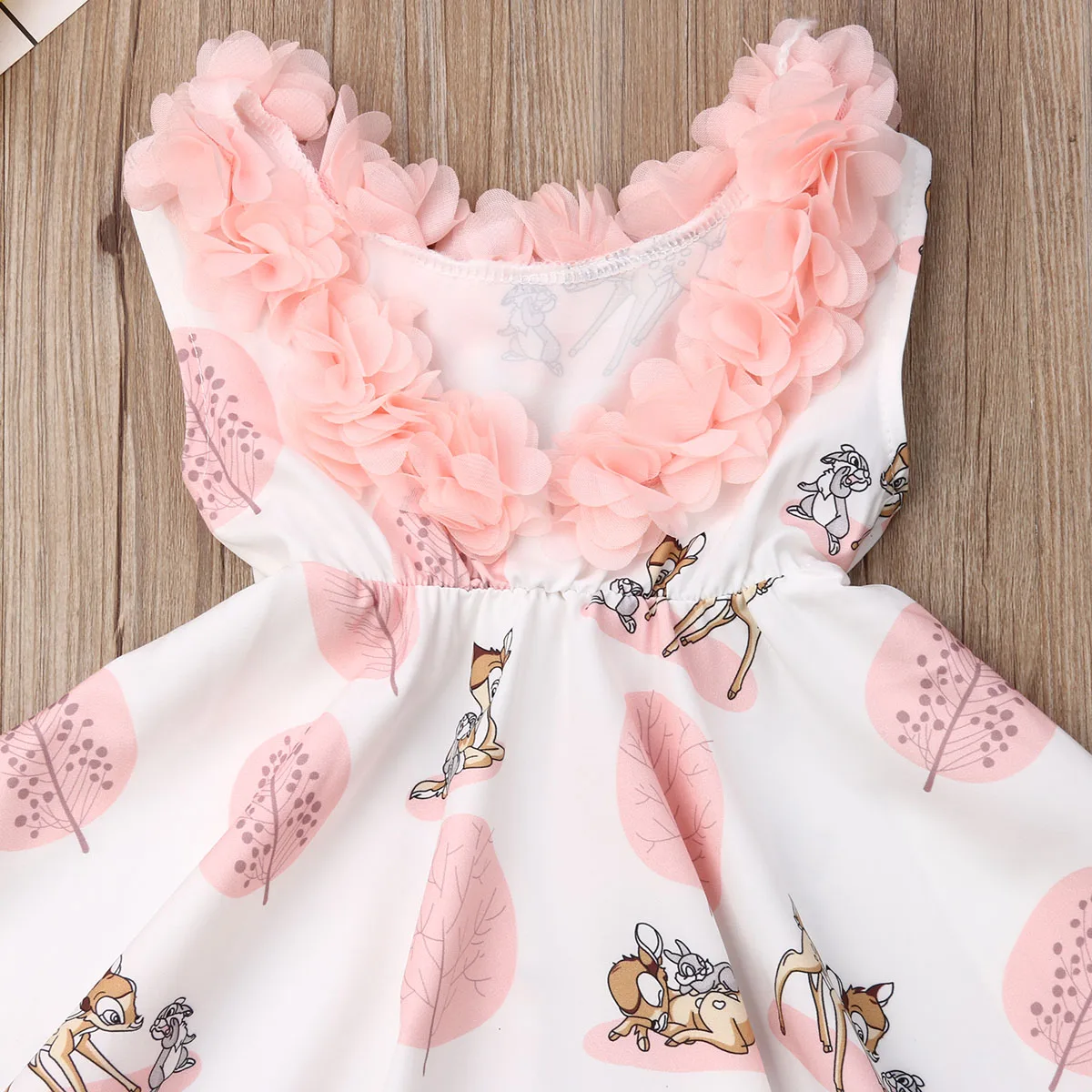 Pudcoco Summer Toddler Baby Girl Clothes Sleeveless Flower Ruffle Backless Fawn Print Dress Sundress