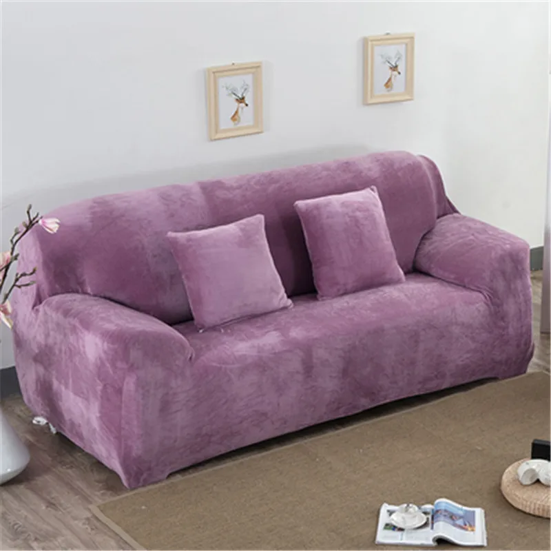 light purple Плюшевый утолщенный эластичный чехол для дивана, сплошной цвет, мягкий, для гостиной, универсальный эластичный чехол для дивана, все включено, чехол для дивана - Цвет: light purple