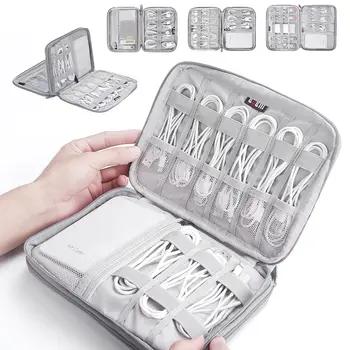 

Multi-grid Earphone Case Storage Bag Organizer Polyester Data Cable Travel Storage Bags Power Bank Bag Multifunction
