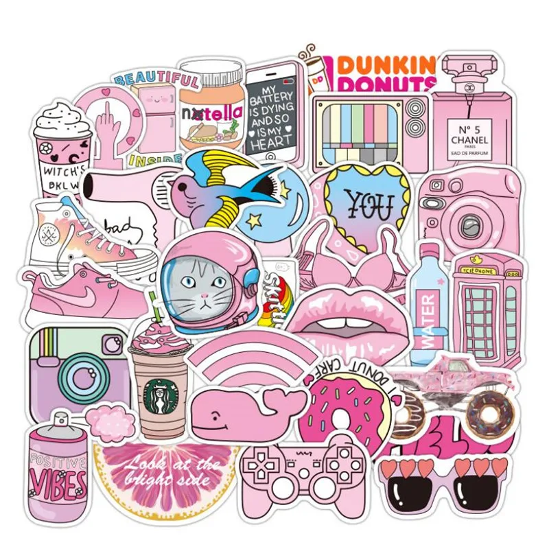

10/30/50PCS Pink Girl Cartoon Art Trolley Case Cute Waterproof Guitar Refrigerator Skateboard Graffiti Stickers Wholesale