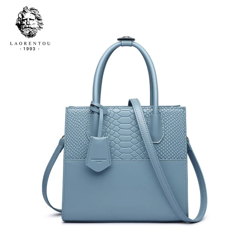 

LAORENTOU Crocodile High Capacity Lady Commuter Bag Female Handbag Elegant Totes Stylish Women Split Leather Messenger bag