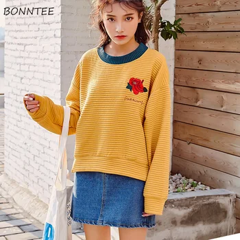 

Hoodies Women Patchwork Student Trendy Loose Elegant BF Sweet Womens High Quality Embroidery Sweatshirt Harajuku Long Sleeve New