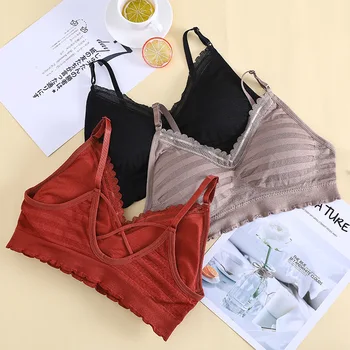 

Stripe Women Tank Tube Top Seamless Adjustable Shoulder Strap Bandeau Sexy Lace Cross Sports Bra