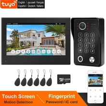 Tuya Wifi Intecom Ip Video Deurtelefoon Voor Villa Touch Screen Monitor 1080P Deurbel Rfid Keypad Call Panel Vingerafdruk wachtwoord