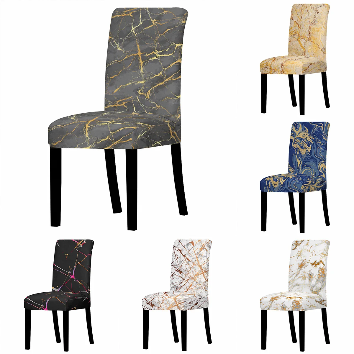 

Nordic marble pattern Chair Cover Home Dining Elastic Chair Covers Multifunctional Spandex Elastic Cloth Universal Stretch 1PCS