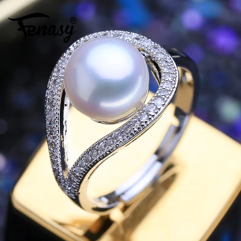 FENASY Natural Freshwater Pearl Rings New Fashion Party 925 Sterling Silver Adjustable Rings For Women Wholesale