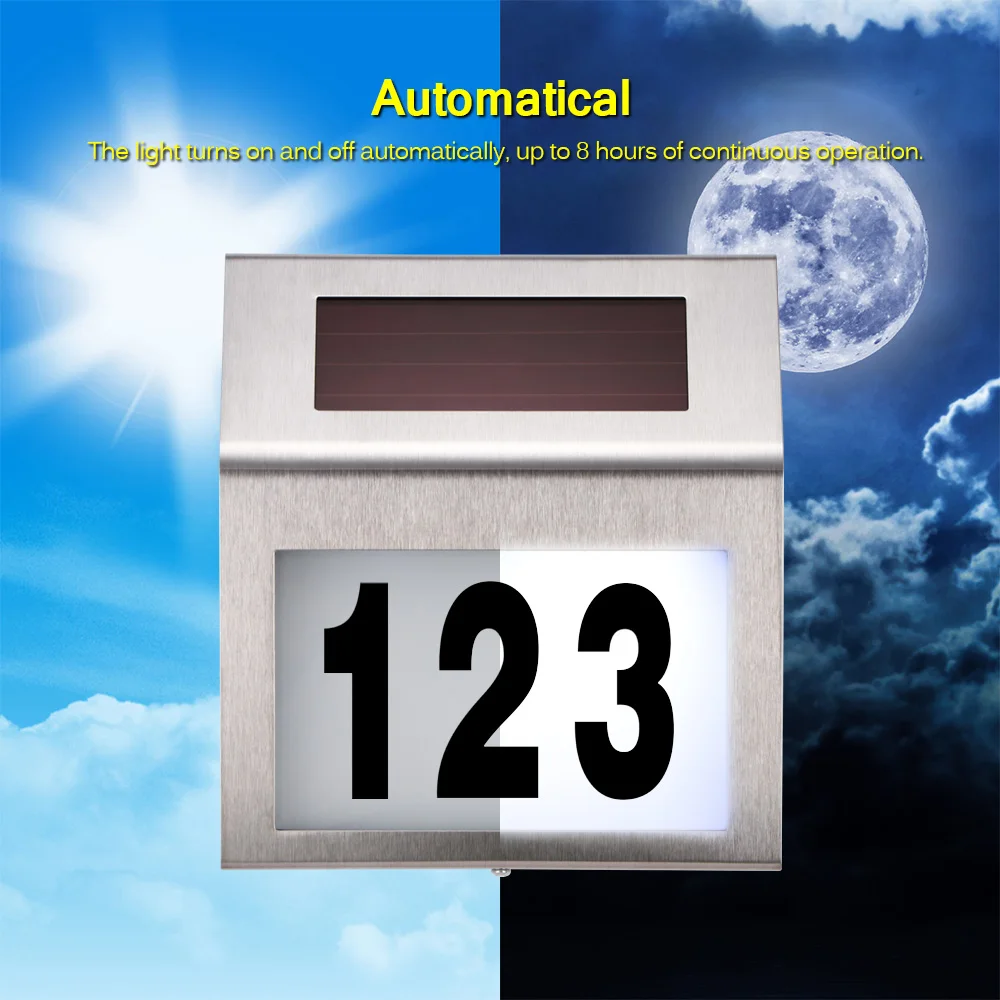 Números De Casa Solares BNGXR - LED, Acero Inoxidable, Impermeable IP44, Incluye Letras Y Números