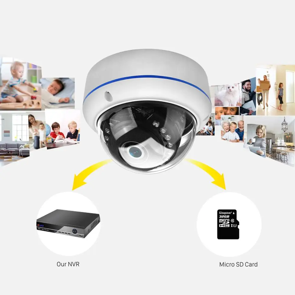 BESDER 5MP WiFi Wireless Audio Home Security Night Version IP Camera 1080P Camera Vandal-proof 128G TFCard Outdoor Dome Camera 6