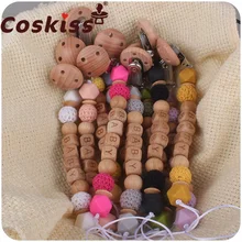 Coskiss – porte perles de dentition en bois de hêtre, fait à la main, en Silicone, avec nom de bébé personnalisé, porte chaîne factice, Clips de sucette, nouveau 