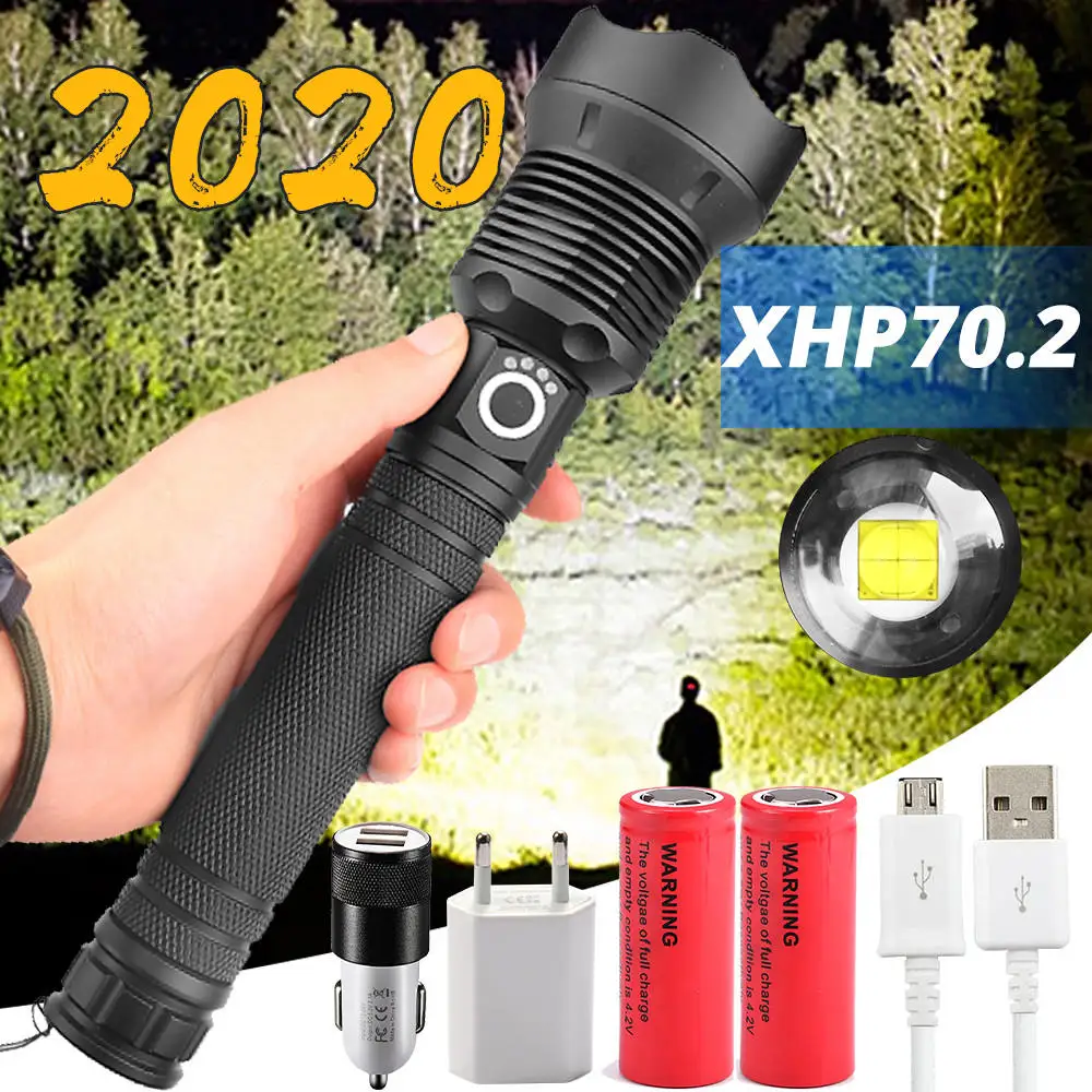 

2020 250000lm lantern most powerful led flashlight usb Zoomable Tactical torch xhp70.2 18650 26650 Rechargeable hand light