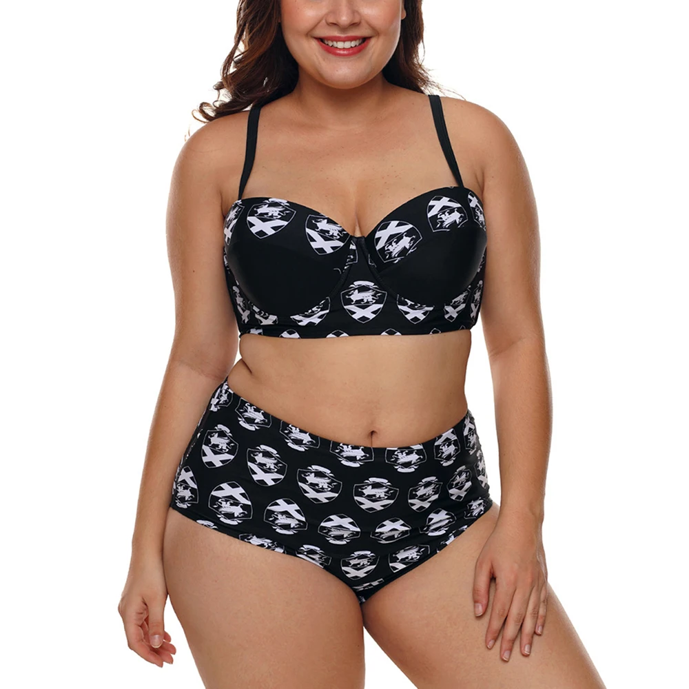 Большие размеры женские купальники модная винтажная пляжная одежда с принтом