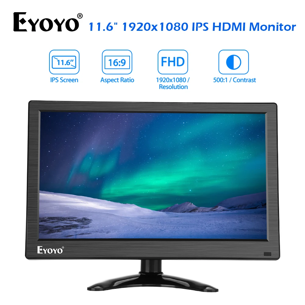 Eyoyo 11,6 дюймов HD TFT lcd цветной монитор 1920x1080 HDMI, AV, VGA, BNC вход домашний монитор CCTV дисплей Компьютерный дисплей