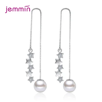 

Cute 5 Stars Tassel 925 Sterling Silver Drop Earrings Freshwater Pearl Cubic Zirconia Long Ear Line For Wedding Anniversary