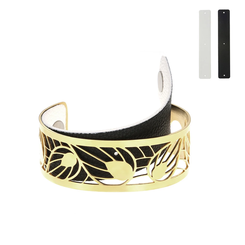 Cremo Leaf Bracelet Manchette Femme 2020 Jonc acier Inoxydable Bracelet  Jonc Reversible Leather Love Cuff Bangles New