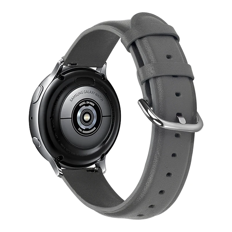 gray 20 мм ремешок для часов из натуральной кожи для samsung Galaxy Watch 42 мм Active Active2 40 мм 44 мм быстросъемный ремешок стальной ремень с застежкой - Цвет ремешка: gray