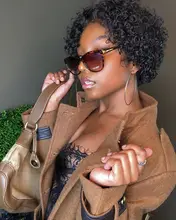 Beeos-peluca corta con rulos de corte Pixie 250%, 4x4, pelucas de cabello humano brasileño Remy, cabello humano de 8 pulgadas prearrancado con pelo de bebé