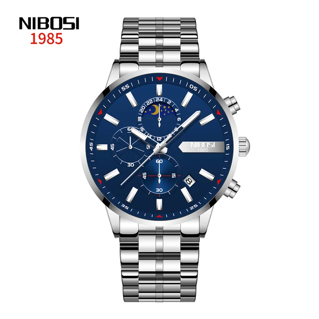 2021 New NIBOSI Brand Fashion Watch For Men Quartz Sports Stainless Steel Waterproof Chronograph Mens Watches Relogio Masculino F