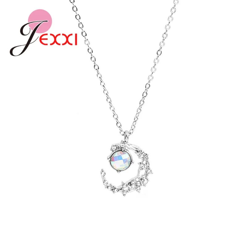 

New Trendy 925 Sterling Silver Needle Moon Pendant Necklace For Women Girls Wedding Engagement Party Jewelry Gifts
