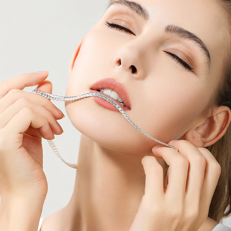 DOTEFFIL S925 Sterling Silver 16/18/20/22/24 Inch 6mm Side Chain Necklace For Woman Men Fashion Wedding Engagement Jewelry Gift