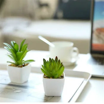 

Artificial Plant Artificial Green Purple Red Flocking Succulent Plants DIY Home Garden Office Mini Bonsai Plante Artificielle