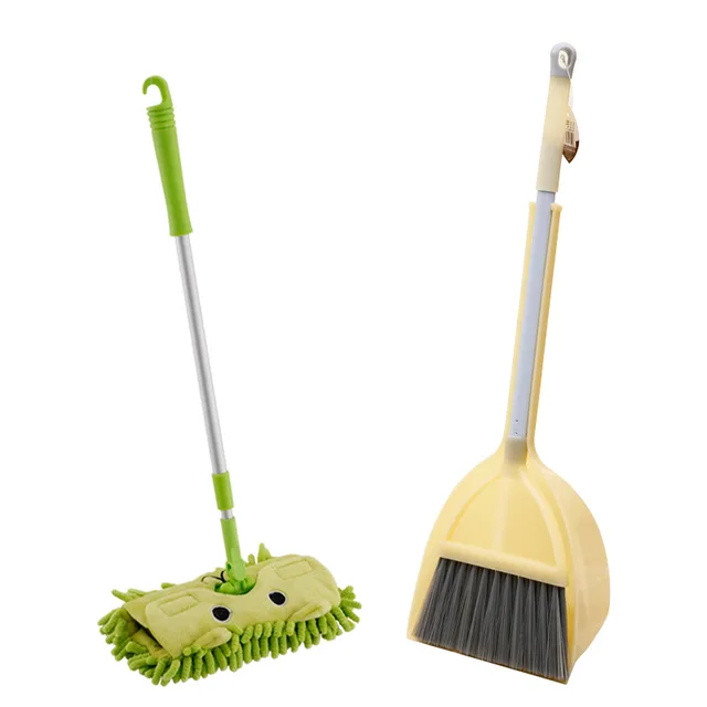 Children's Cleaning Tools Play House Mini Simulation Broom Mop Dustpan Set Kindergarten Pretend Play Sweeping Toys Combination 3