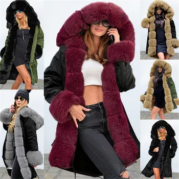 

2020 New Oversized Winter Jackets Parka Womens Faux Fur Hooded Coat Winter Fishtail Overcoat Long Sleeves Coats Outerwear XA135