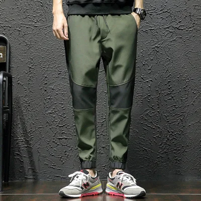 army green MoneRffi новые весенние Лоскутные мужские облегающие брюки для бега из хлопка, мужские повседневные бизнес хип-хоп спортивные штаны большого размера M-5XL - Color: army green