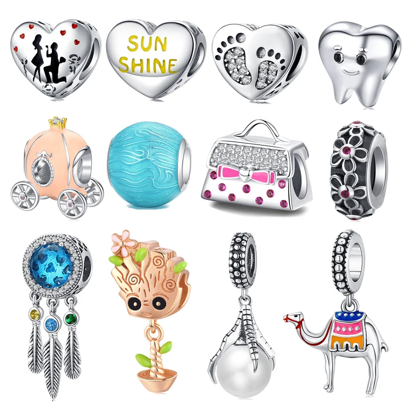 Fit Pandora браслет 925 пробы Серебряный Горшечное растение эльф предложить Любовник Сердце Бусины S925 CZ зуб Тыква Подвески верблюд
