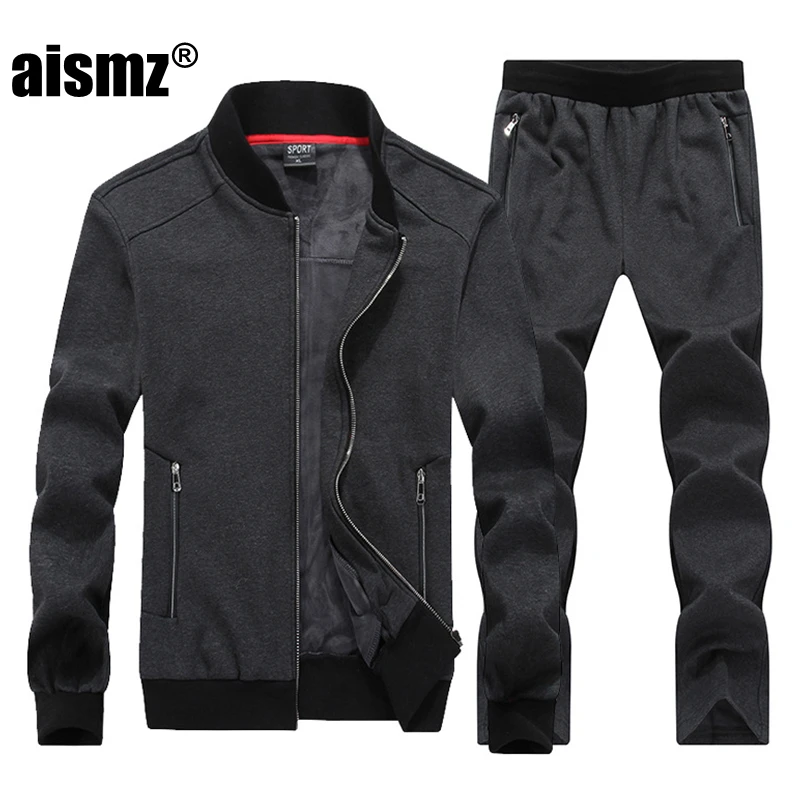 Aismz осенне-зимний мужской спортивный костюм, толстовки, куртка+ штаны, спортивный костюм из двух частей, спортивный костюм, толстая Спортивная одежда для мужчин