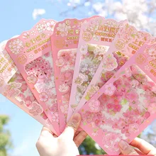 Autocollant Sakura rose fleurs de cerisier, étiquette Scrapbooking, Kawaii, papeterie de décoration pour étui de téléphone, pour journal intime, DIY bricolage, 4 pièces