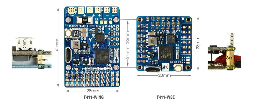 Оригинальные системы Matek F411-WSE STM32F411CEU6 Контроллер полета Встроенный OSD 2-6S для RC самолета фиксированное крыло