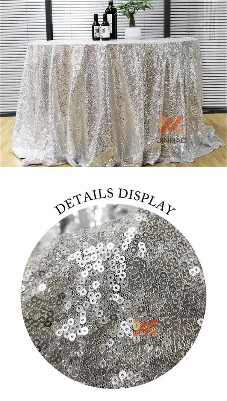 Silver Серебряная элегантная круглая скатерть с блестками, скатерть для стола, свадебная скатерть - Цвет: Silver