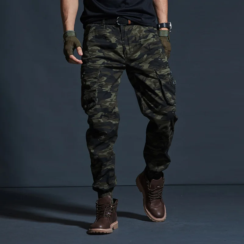 

High street style shrunk leg leg camouflage tooling function multi-pocket legging trousers trendy men's slim feet casual pants