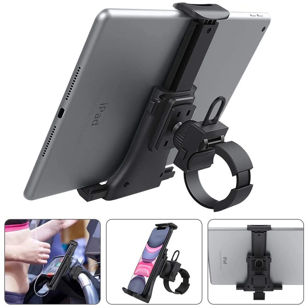 Universal Bike Treadmill Holder Stand for iPad Air 4 Pro Indoor Gym Handlebar Tablet Mount Holder for 4 to 11 inch Mobile Device