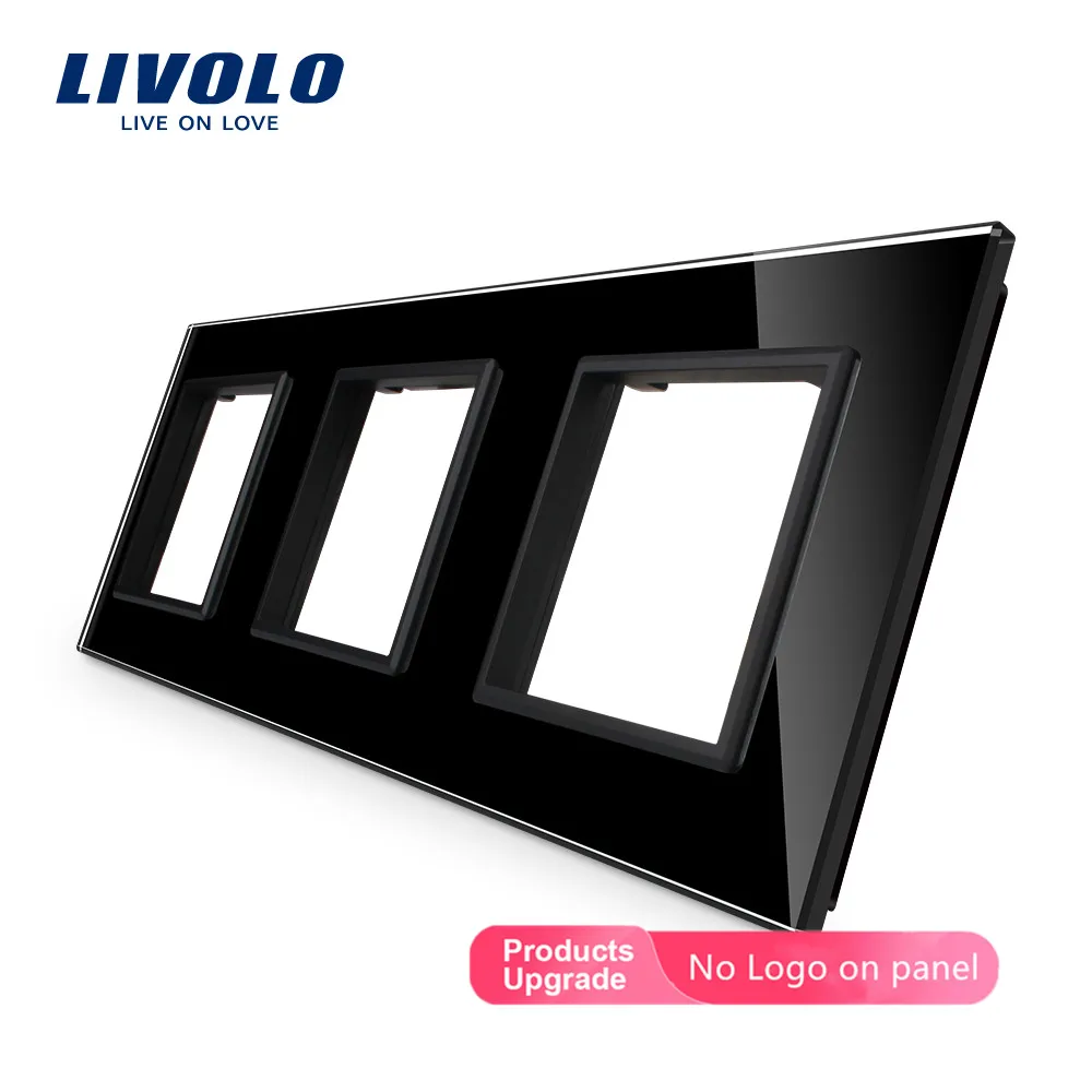 Livolo Luxo Branco Pérola Vidro de Cristal 222 mm 80 mm Padrão da ue Triplo Painel Vidro para Interruptor Parede & Soquete Vl-c7-sr sr Sr12