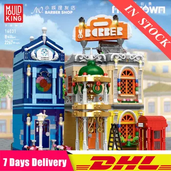 

2267 PCS MOULD KING 16031 Building Blocks The Barber Shop In Town Model with Led Light Assembly Bricks Kids Toys Birthday Gift
