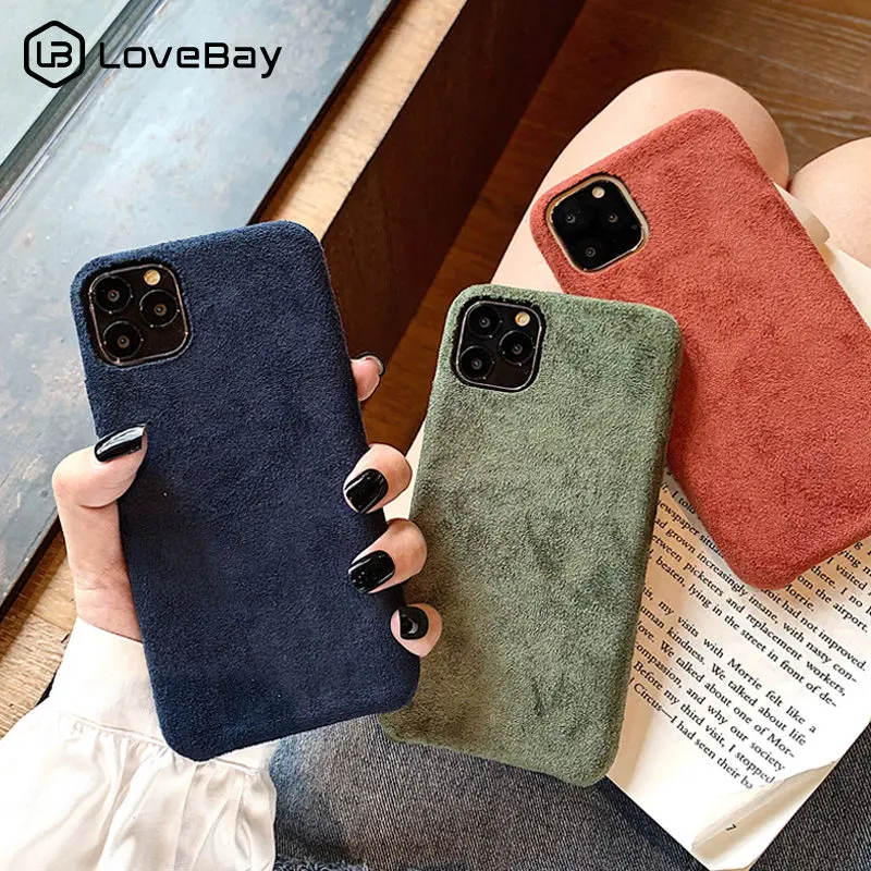 Lovebay Plush Phone Case For iPhone 7 8 Plus 11 Pro X XR XS Max Furry Cloth Solid Color Shell Soft PU Back Cover For iPhone 11 Lovebay Plush Phone Case For iPhone 7 8 Plus 11 Pro X XR XS Max Furry Cloth Solid Color Shell Soft PU Back Cover For iPhone 11
