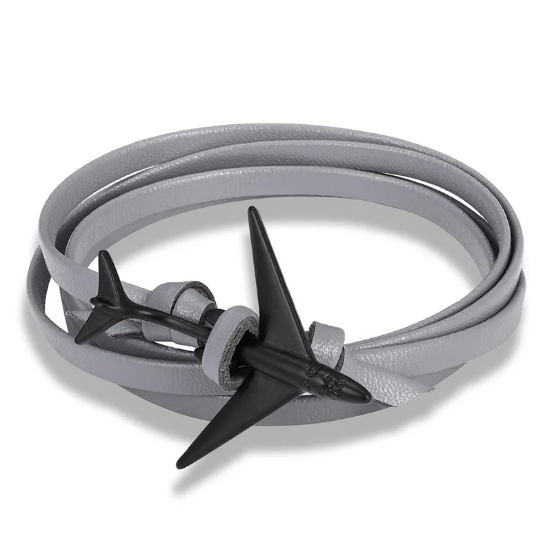 Black Gray MKENDN, новинка, браслет с якорем, с подвеской, многослойный веревочный кожаный браслет для мужчин и женщин, в морском стиле, с металлическими спортивными крючками - Окраска металла: Black Gray