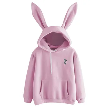 

FREE OSTRICH Sweatshirt Women Long Sleeve Rabbit Ear Cap Hoodie Sweatshirt Pullover Cotton Cartoon Rabbit Embroidered Sweatshirt