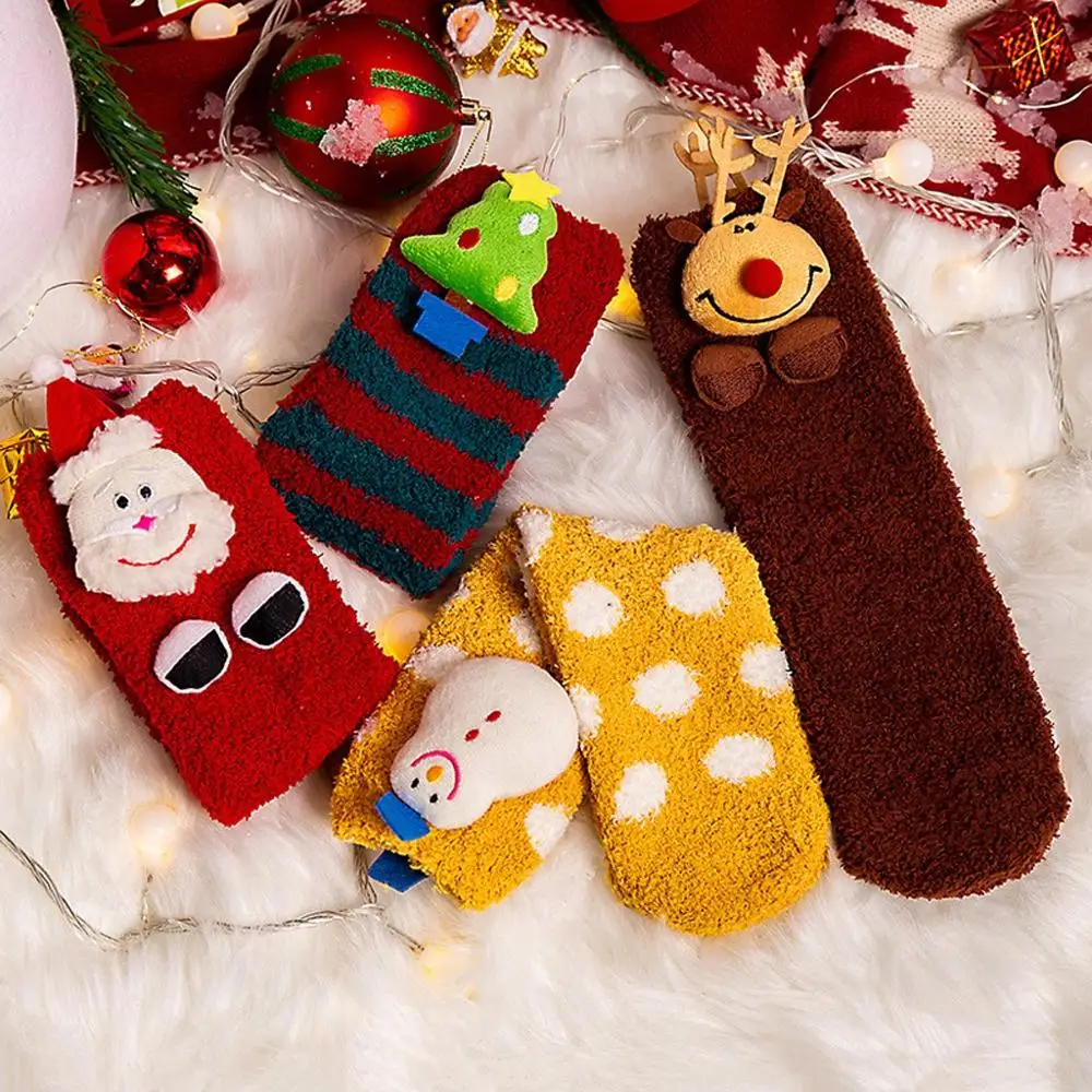 Рождественские носки для женщин и девочек; бархатные теплые зимние термоноски с принтом; Рождественский подарок; Chausettes Femme Kerstsokken; Прямая поставка
